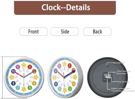 XFM Blue Kids Wall Clock 8 Inch Silent Space Theme - Image 6