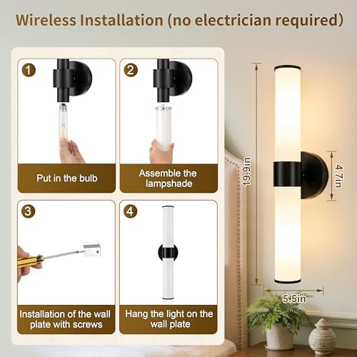 Black Battery Operated Wall Sconces Set of 2 - Image 6
