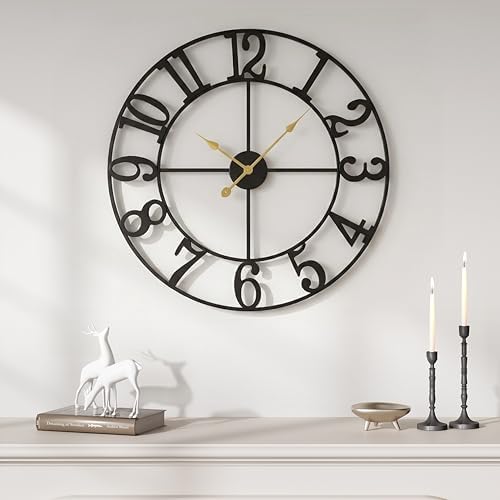 Cuspin 20 Inch Wall Clock for Living Room Decor Black Metal Round Clock by Cuspin