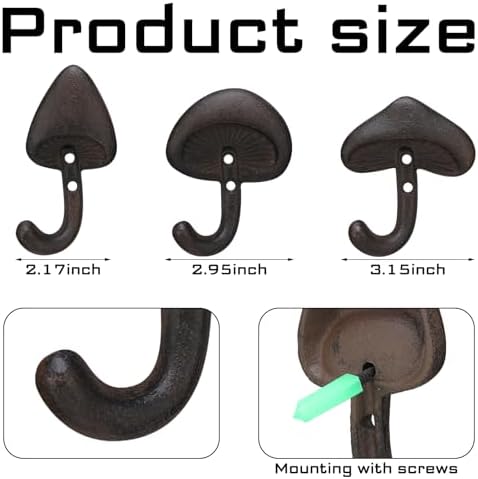 3 Pcs Mushroom Wall Hooks Decorative Iron Mushroom Shaped Hanging Hooks Wall - Image 2