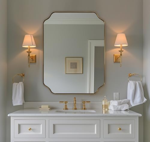 ANDY STAR Brushed Gold Mirror, Unique Rectangular Bathroom Mirror by ANDYSTAR