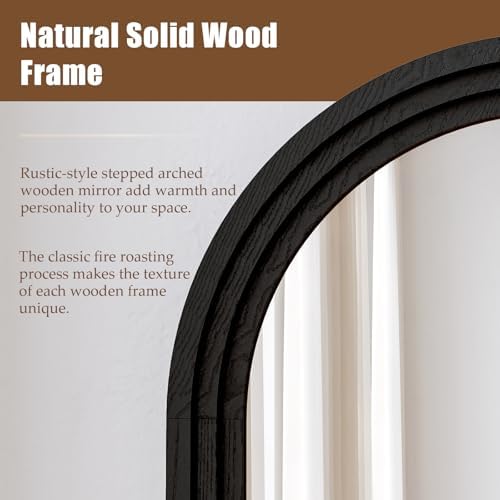 30"x71" Full Length Mirror Solid Wood Frame, Arched Floor Mirror Full Length - Image 2