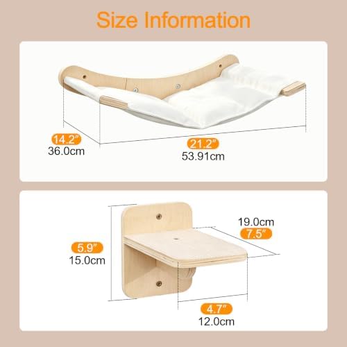 Wall-Mounted Cat Hammock with 2 Wooden Perching Steps—a Suspended Solid Wood - Image 4