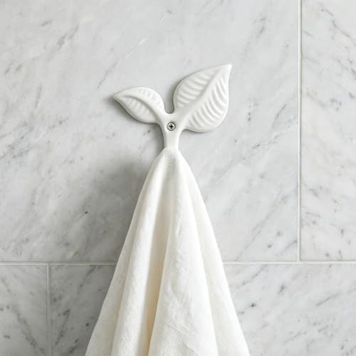 Set of 12 Vintage Leaf Wall Hooks, Rustic White Iron Heavy Duty Coat Hangers - Image 7