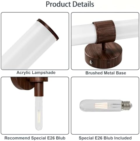 8000mAh Walnut Battery Operated Wall Sconces Set of 2, Dimmable Rechargeable - Image 4