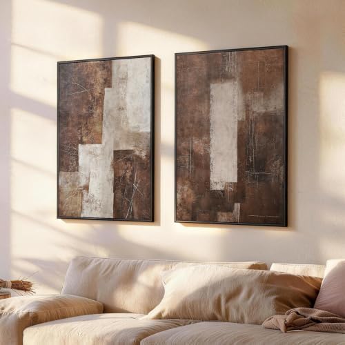 Framed Modern Brown Abstract 2 Piece Wall Art - Image 2