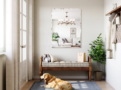 36"x48" Frameless Bathroom Mirror, Beveled Bathroom Vanity Mirror - Image 3