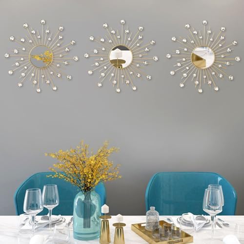 Uaussi 3 Pack Crystal Sunburst Wall Mirror Décor Rhinestone Mirrors Decorative - Image 7