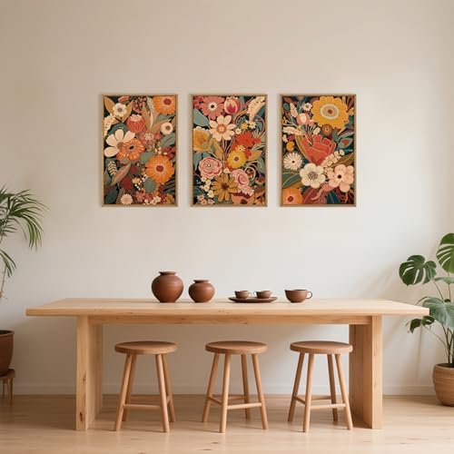 Aryroi Large Brunt Orange Floral Framed Canvas Wall Art Set- 16"x24"x3 - Image 4