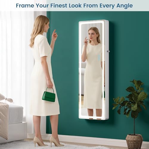 HNEBC Full Length Mirror with Storage, Wall Mounted Jewelry Cabinet with RGB - Image 7