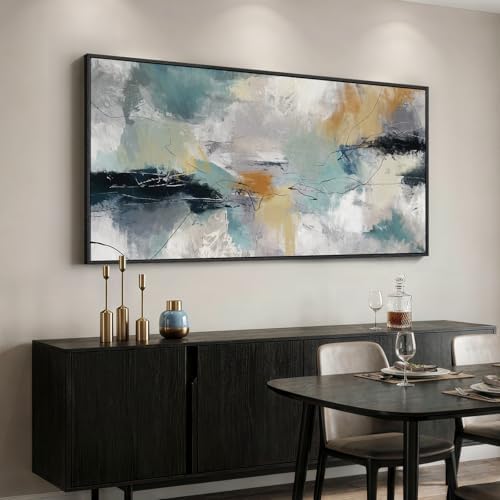 Large Framed Gray Teal Abstract Wall Art - Image 3