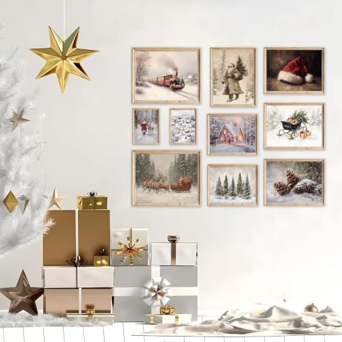 KBKBART Vintage Christmas Wall Art Prints Set of 10 Holiday Canvas Painting - Image 7