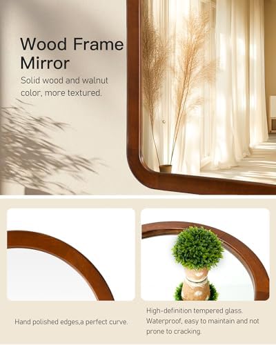 Arched Mirror 30 x 40 Inch, Walnut Brown Wood Rustic Bathroom Tempered Wall - Image 7