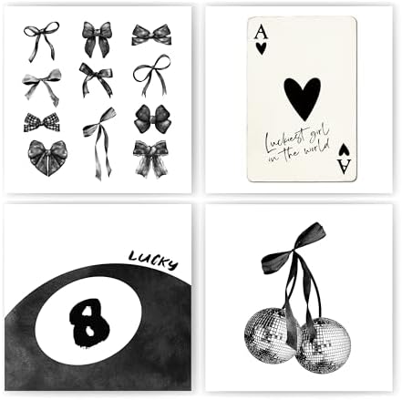 okaxscm Black Coquette Trendy Preppy Wall Art Prints Set of 4, Coquette Room by okaxscm