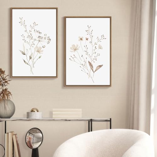 Boho Wall Art Set of 2 Watercolor Botanical Floral Canvas Prints 16x24 Inch - Image 4