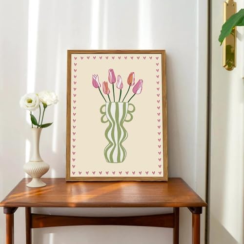 Framed Boho Floral Canvas Wall Art Set of 3, Abstract Botanical Pictures Prints - Image 5