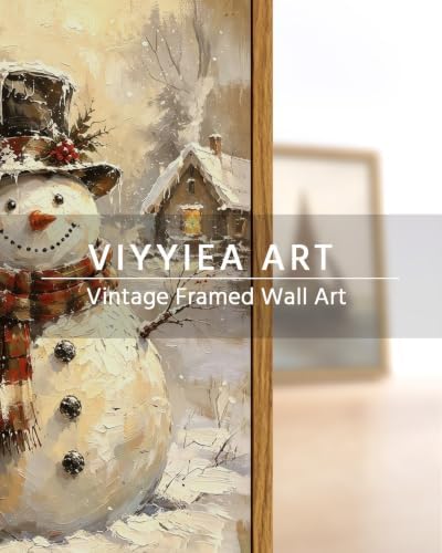 VIYYIEA Framed Winter Christmas Canvas Wall Art, Frosty Winter Snowman - Image 6