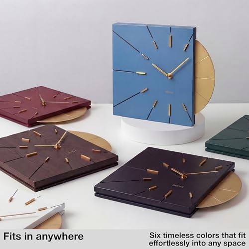 Driini Blue and Gold Mid Century Modern Wall Clock, Battery Operated - Image 6