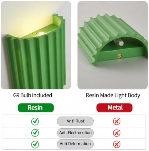 Indoor Hardwired Up and Down Green Wall Sconce Set of 2 Modern LED 3000K - Image 4