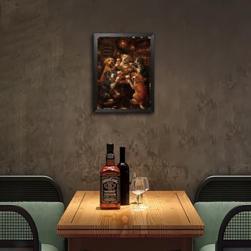 BZRVBQ Funny Dogs Drinking Beer Wall Art, Framed Canvas Print, Vintage Pub Bar - Image 4