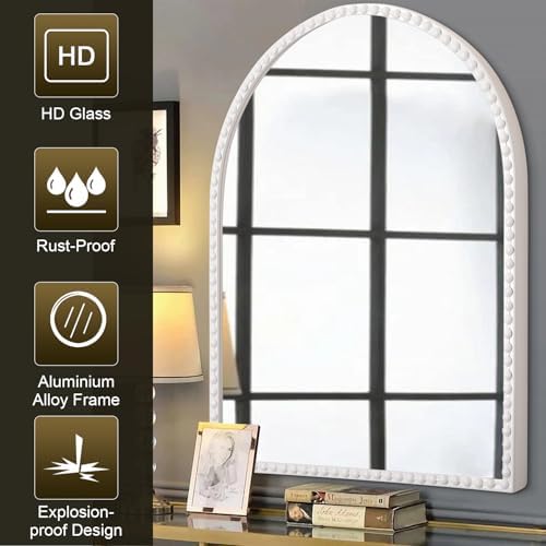 Arch Mirror for Wall, Large Bathroom Accent Mirror, Metal Beaded Frame Ornate - Image 6