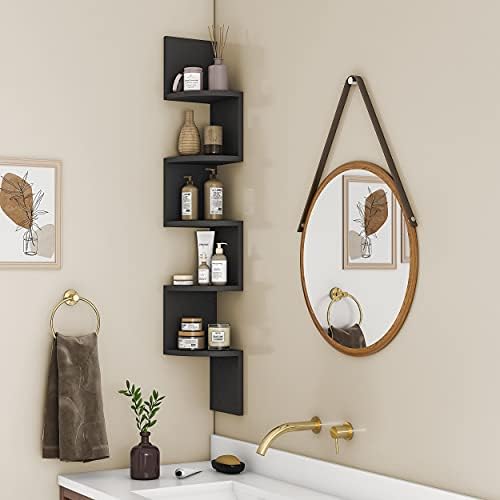 GREENDEW 5-Tier Wall Mount Radial Floating Corner Shelf, Wood Display Storage - Image 6