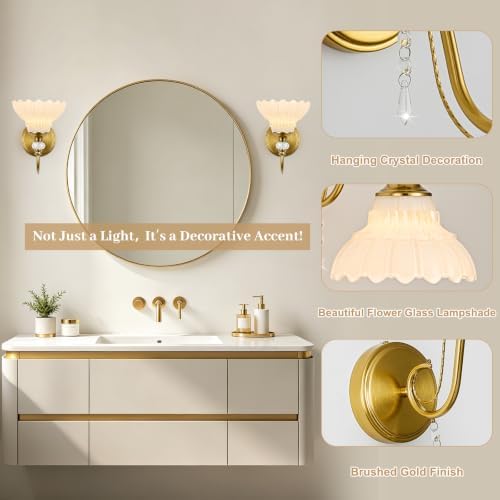1 Piece Vintage Wall Sconce, 1-Light Brushed Gold Finish Wall Sconce - Image 4