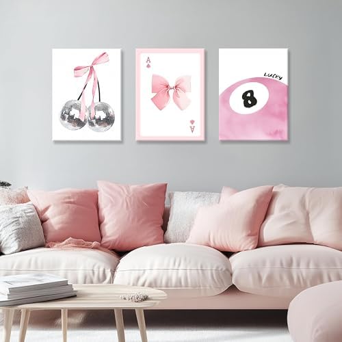 Framed Pink Canvas Wall Decor Set of 3, Girls Preppy Room Decor Picture - Image 2
