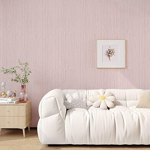 VEELIKE Blush Pink Grasscloth Wallpaper Textured Peel and Stick Pink Linen - Image 5