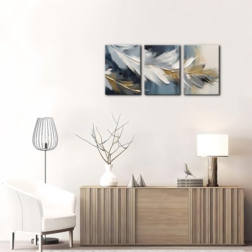 Pacimo Abstract Canvas Wall Art, Feather Pictures Modern Wall Decor - Image 2