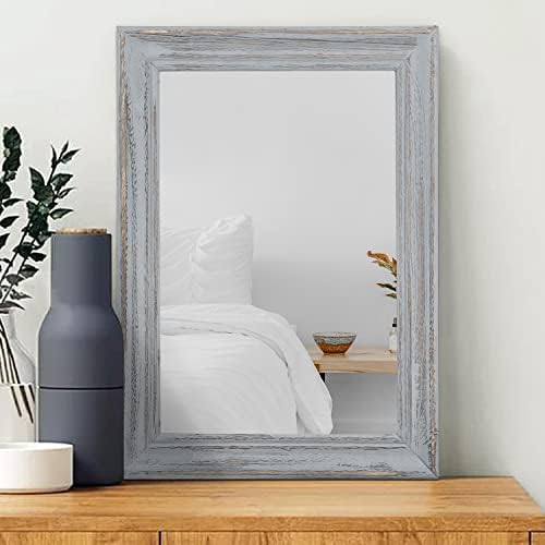 Rectangle Wooden Mirror with Framed Retro Hanging Mirrors Large 20"x16" by Unknown