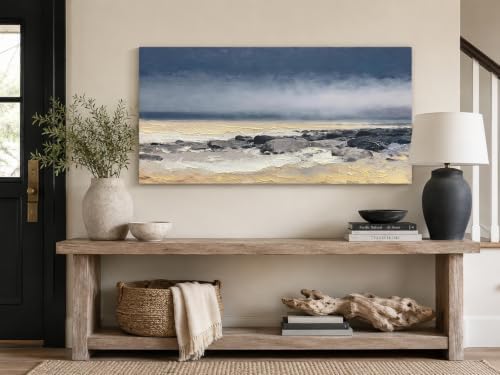 Arjun Beach Abstract Wall Art Coastal Textured Canvas Framed Large 40"x20" - Image 4