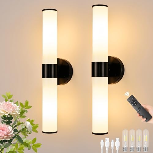 Black Battery Operated Wall Sconces Set of 2 by Morauroral