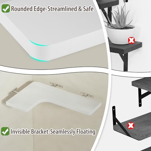 SAUMONIERES Corner Floating Shelves 24 Inch Wall Mount Shelf Solid Wood - Image 4