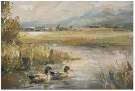 Haitunone Mallard Duck Pond Poster Animal Farmhouse Canvas Wall Art Vintage by Haitunone