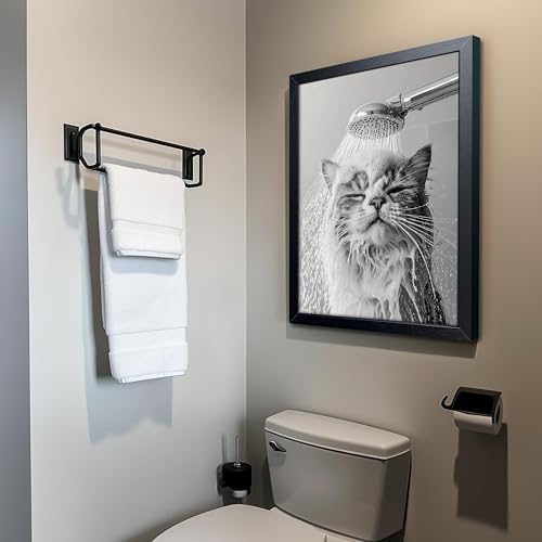 XYHYRA Framed Cat Bathroom Decor Funny Animal Bathroom Wall Art Black and White - Image 6