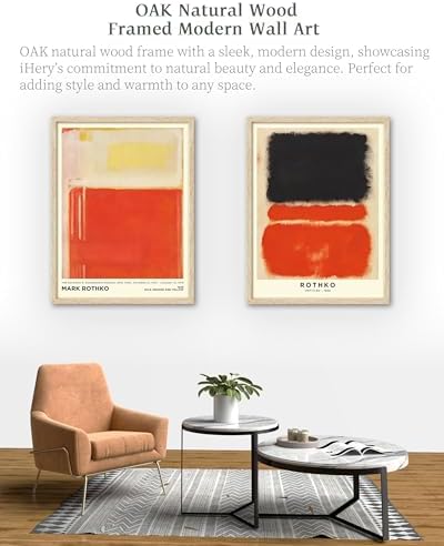 iHery 16x20in Natural OAK Wood Framed Black Orange Abstract Wall Art - Image 5
