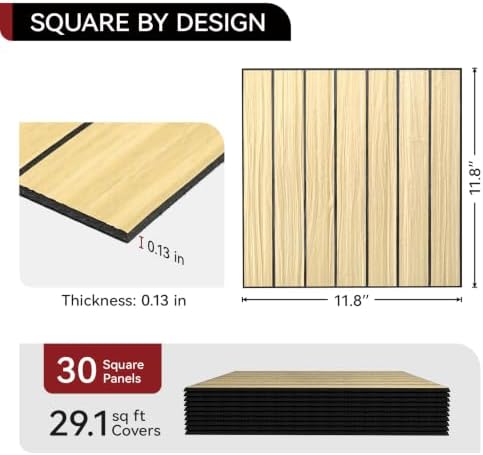 CUCOS Light Brown PVC Slat Wall Panels, 11.8 in Square, 30 Pack - Image 3