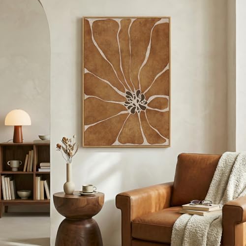 Large Framed Boho Abstract Brown Floral Wall Art - Image 4