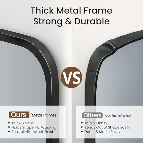 30x48 Inch Matte Black Rounded Rectangle Bathroom Vanity Mirror - Image 3