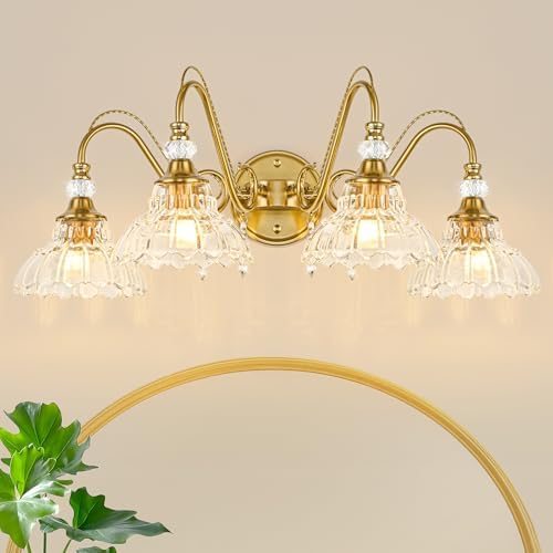 Vintage Bathroom Vanity Light, 4-Light Brushed Gold Finish Wall Sconce by Unknown