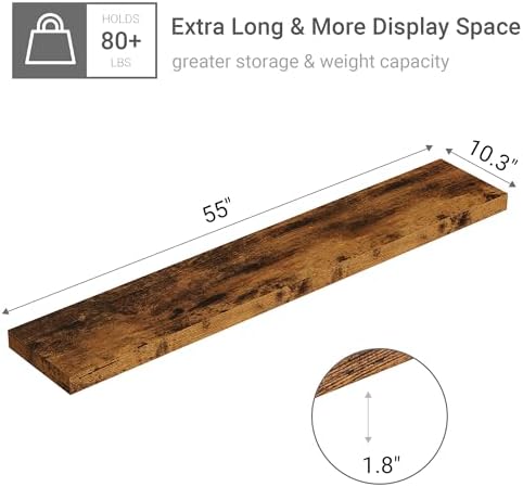 Vivelove Deep Floating Shelves 55x10” Set of 1, Rustic Brown - Image 3