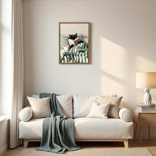 Cats Reading Books Wall Art Cute Animals Canvas Wall Decor Black Cat Pictures - Image 4