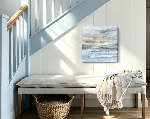 Nicetop Bathroom Wall Art Abstract Canvas Art Print Modern Blue Ocean Picture - Image 3