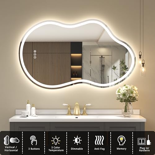SMIROR 40x24 Irregular Led Lighted Bathroom Vanity Mirror - Image 3