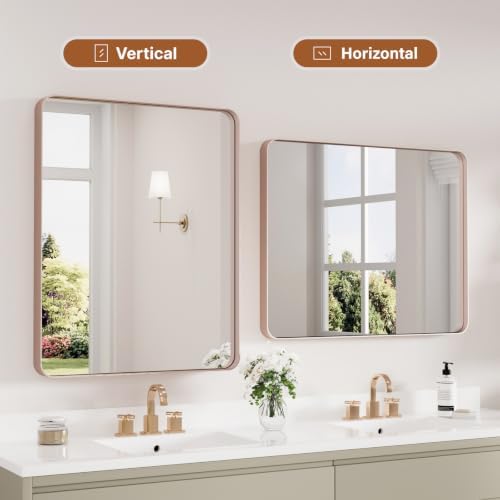 Kosmonia 30x24 Inch Bathroom Vanity Mirror Brushed Rose Gold - Image 7