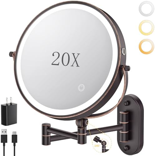 9" Wall Mounted Lighted Makeup Mirror, 4000mAh Rechargeable Double Sided 1X/20X by ZLOKLA