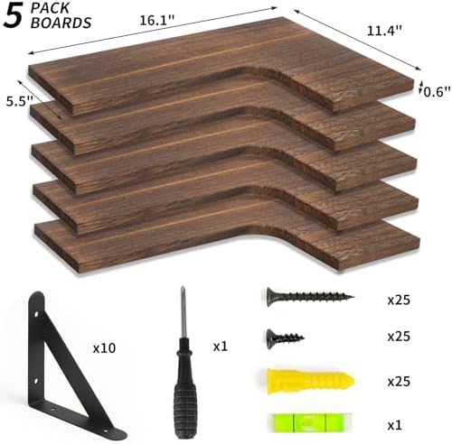 Fixwal Conner Floating Shelves for Wall Decor, Dark Carbonized Black 5pcs - Image 4