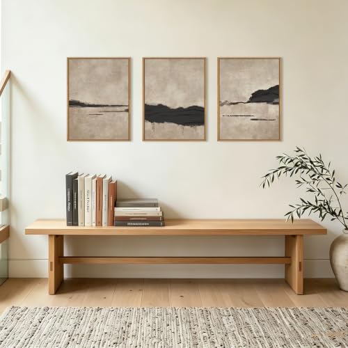 Black and Tan Abstract Neutral Framed Canvas Wall Art Set, Dark Brown Black - Image 4