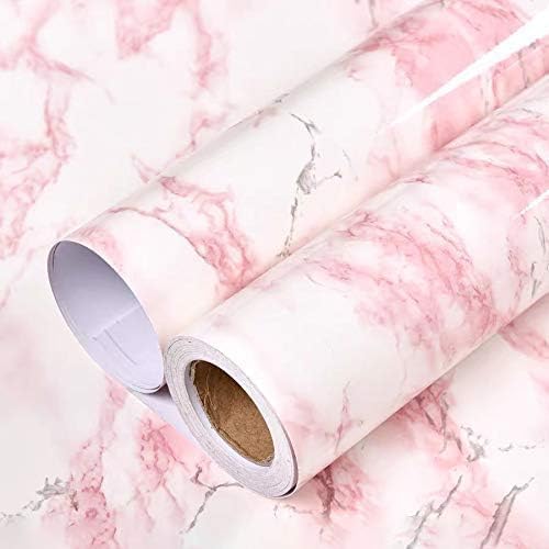 tiltil Glossy White/Pink Marble Contact Paper Granite Wallpaper 15.8"×78.7" - Image 2